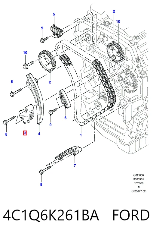 4C1Q6K261BA Ford Натягувач ланцюга ГРМ