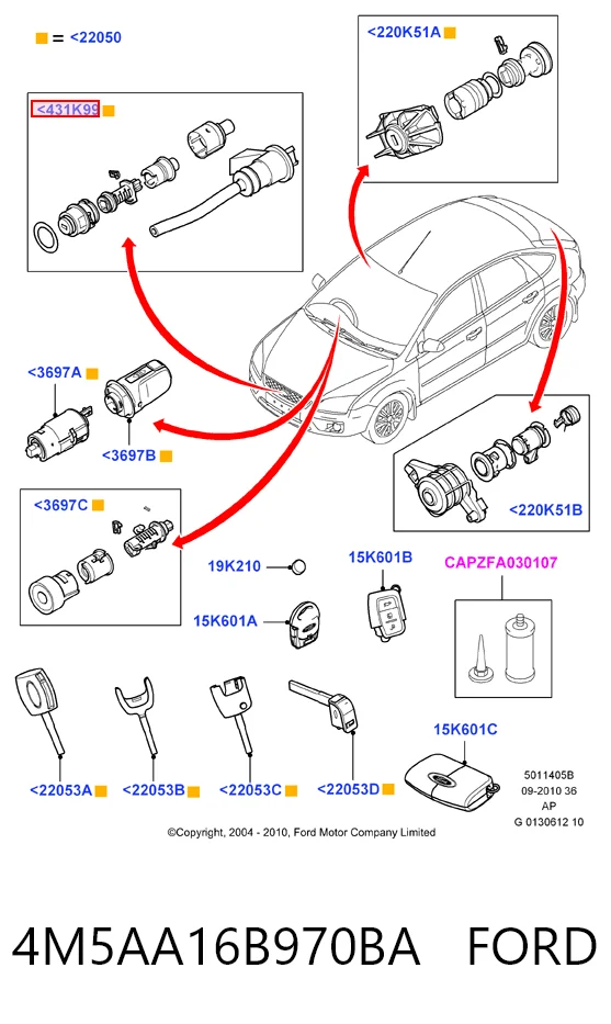 4M5AA16B970BA Ford Запор капота (замок і привід замка капота)