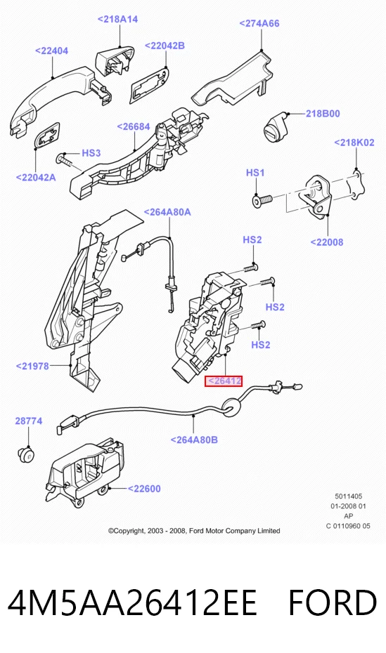 4M5AA26412EE Ford Замок задніх дверей, правих