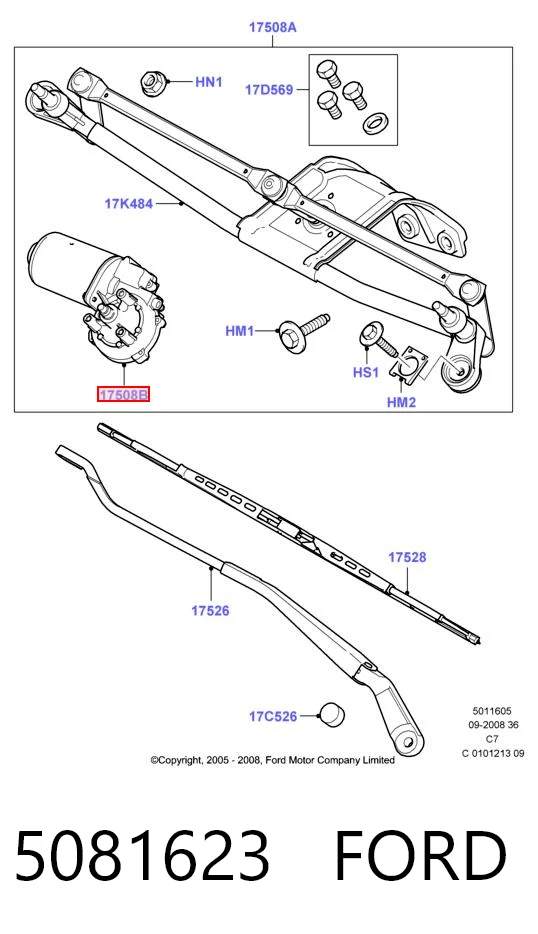 5081623 Ford Мотор склоочисника скла (трапеції)