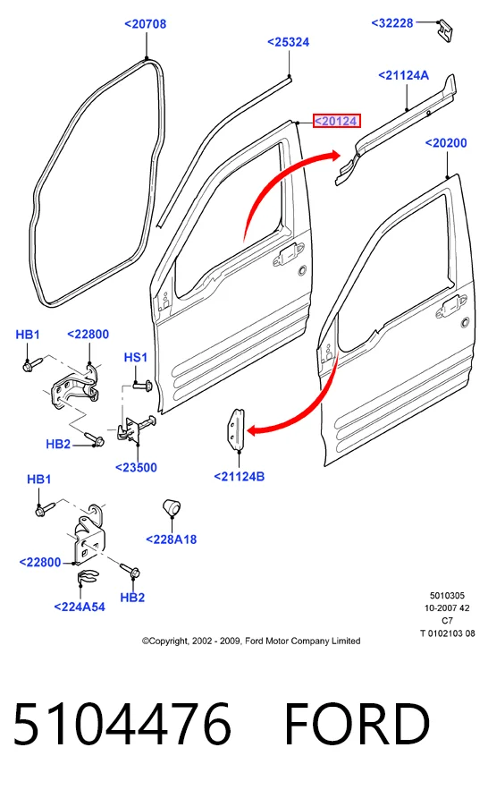 Пасажирські передні двері на Ford Connect  TC7