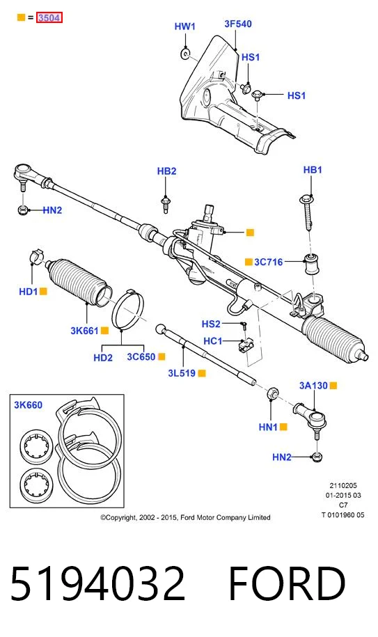 5194032 Ford Рейковий рульовий механізм