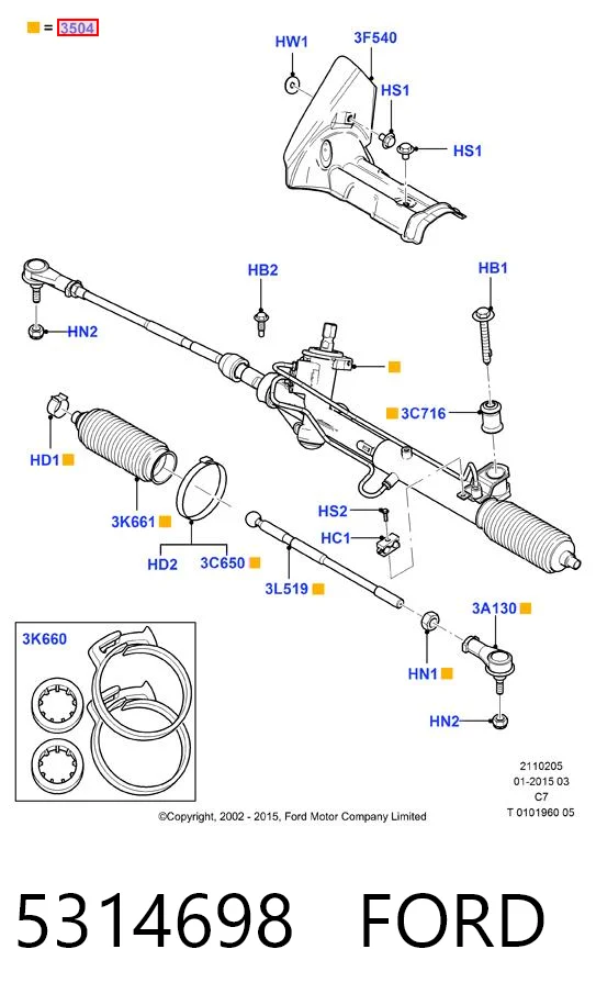 5314698 Ford Рейковий рульовий механізм