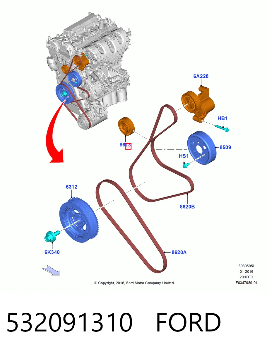Ролик ременя ГРМ, паразитний Ford Explorer позашляховик (U5) (2011 - 2019) ціна, від 32.53 USD