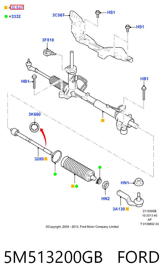 5M513200GB Ford Рейковий рульовий механізм