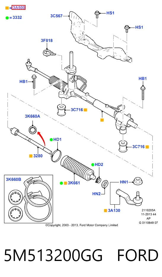 5M513200GG Ford Рейковий рульовий механізм