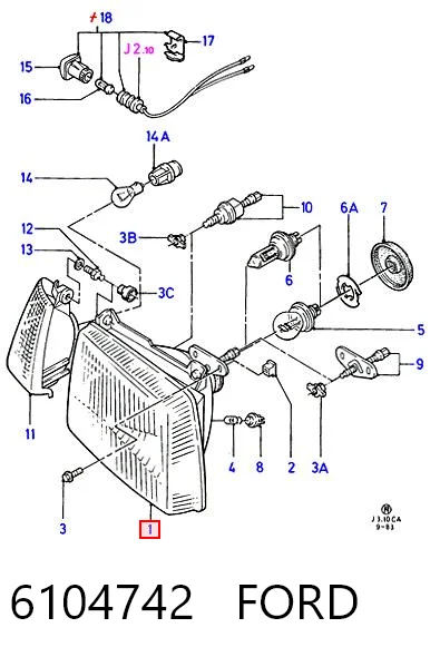 Фара дальнього світла в зборі на Ford Escort III GAA, AWA, ABFT, AVA