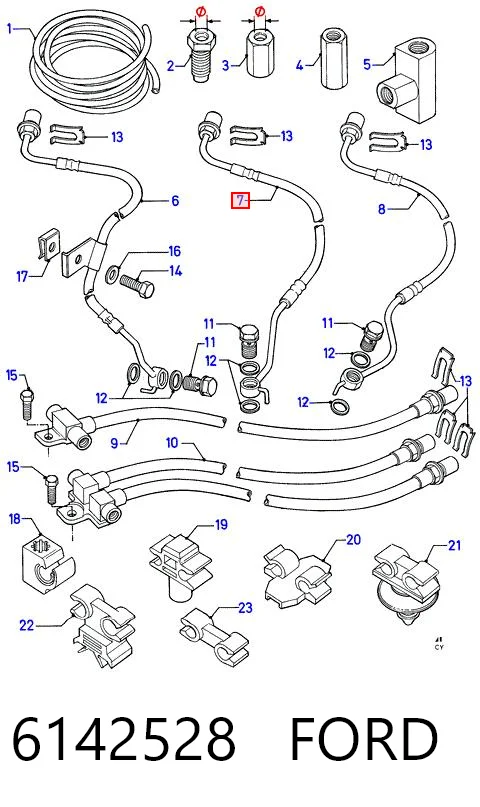 6142528 Ford Шланг гальмівний передній, лівий
