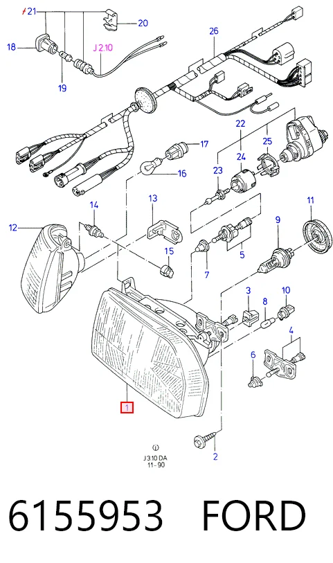 Фара дальнього світла в зборі на Ford Escort IV GAF, AWF, ABFT