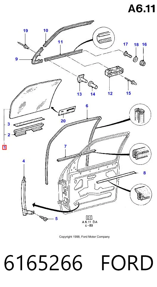 6165266 Ford Скло передніх дверей, лівою