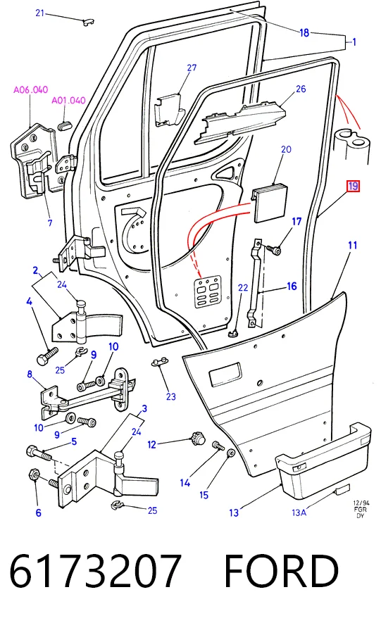 86VBV20708AB Ford Ущільнювач дверей передніх, лівих (на двері)