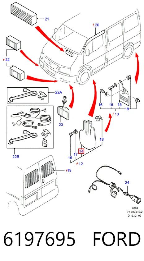 Комплект передніх бризковиків на Ford Transit IV E