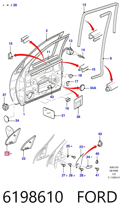 Праве бічне дзеркало Ford Fiesta Mk3 хетчбек (GFJ) (1989 - 1995) ціна, від 21.92 USD