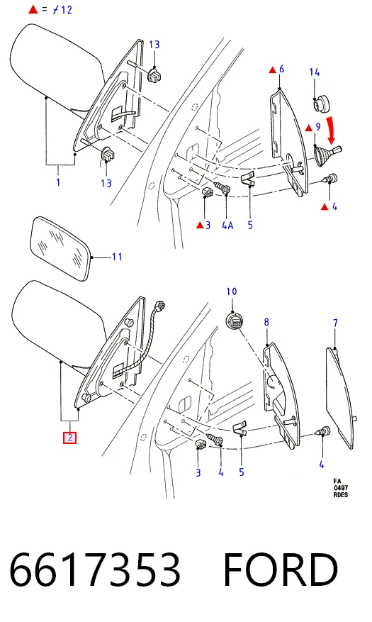 Праве бічне дзеркало Ford Escort VI хетчбек (GAL) (1992 - 1995) ціна, від 42.49 USD