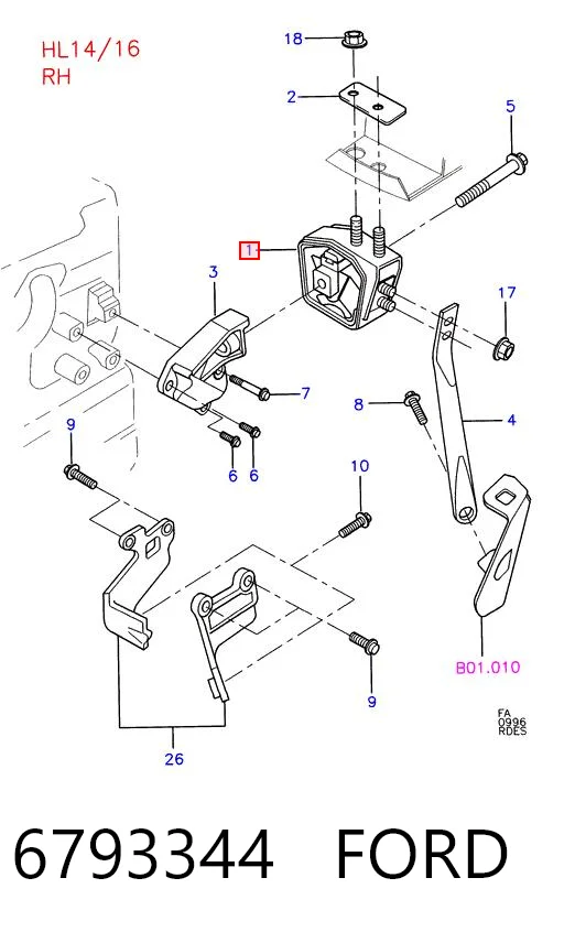 Подушка (опора) двигуна, права 92AB6038DA Ford