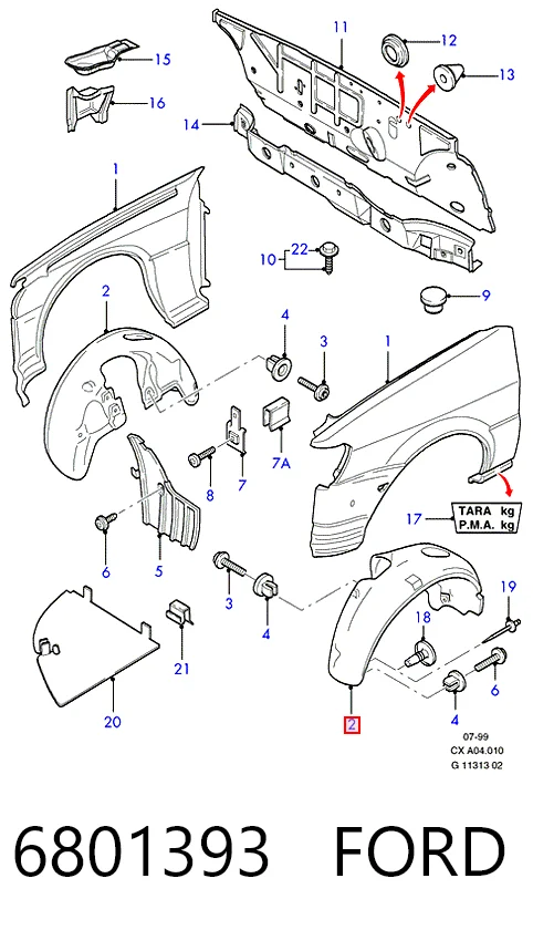 Подкрильнікі переднього крила, правий Ford Fiesta Mk3 хетчбек (GFJ) (1989 - 1995) ціна, від 19.00 USD