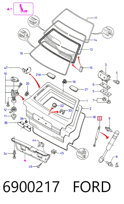 6900217 Ford Амортизатор кришки багажника / двері 3/5-ї задньої