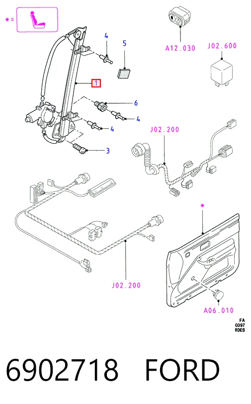  Склопідйомник передньої лівої двері Ford Escort 5