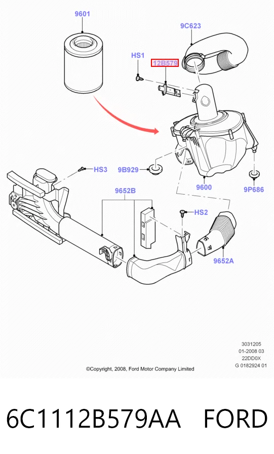 6C1112B579AA Ford Датчик витрати повітря
