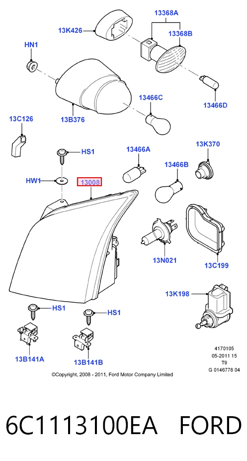 6C1113100EA Ford Фара правая