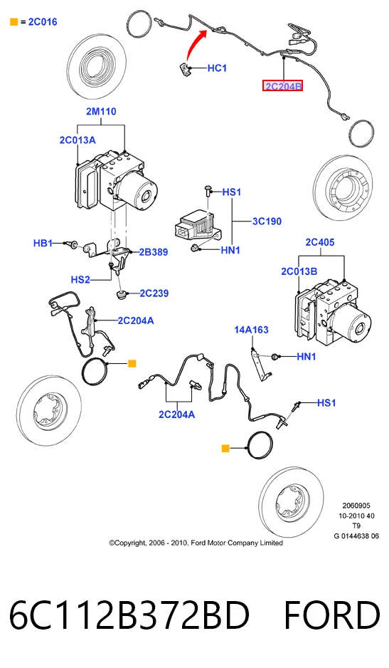 6C112B372BD Ford Датчик ABS задній правий