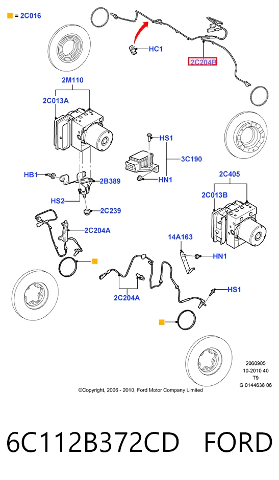 6C112B372CD Ford Датчик ABS задній лівий