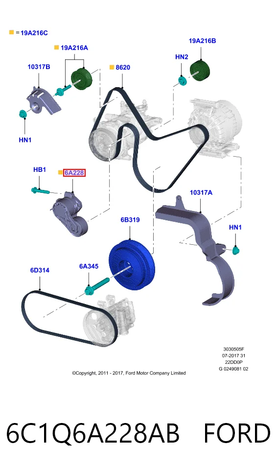 6C1Q6A228AB Ford Натяжна планка поліклинового ременя