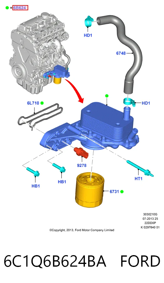 6C1Q6B624BA Ford Корпус маслофільтра