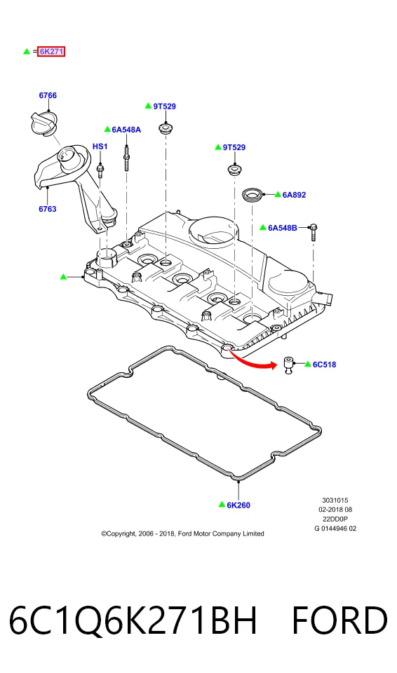 6C1Q6K271BH Ford Кришка двигуна