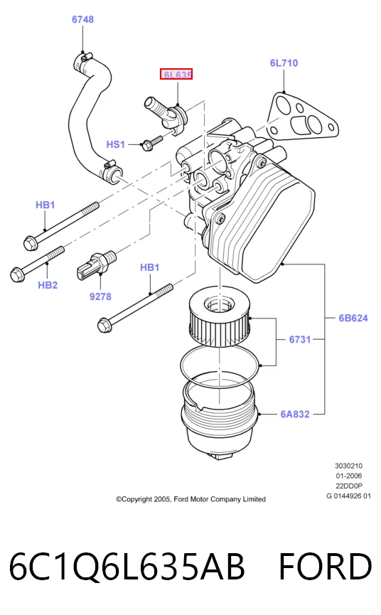 6C1Q6L635AB Ford Термостат системи змащення двигуна