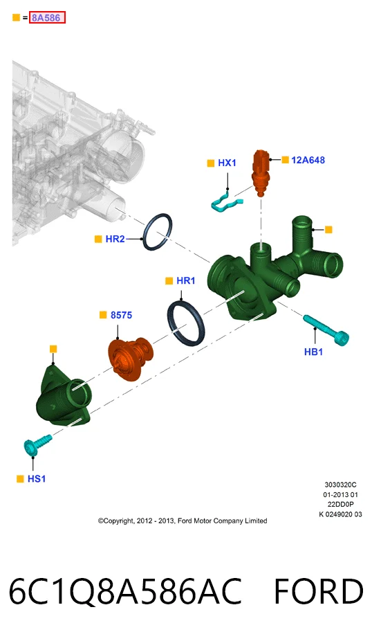 6C1Q8A586AC Ford Корпус термостата в зборі