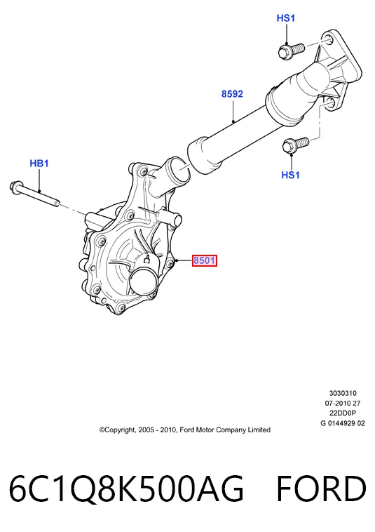 6C1Q8K500AG Ford Помпа водяна, корпус