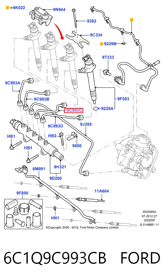 HMP6C1Q9C993CB Hmpx Трубка паливна форсунки 3-го циліндра
