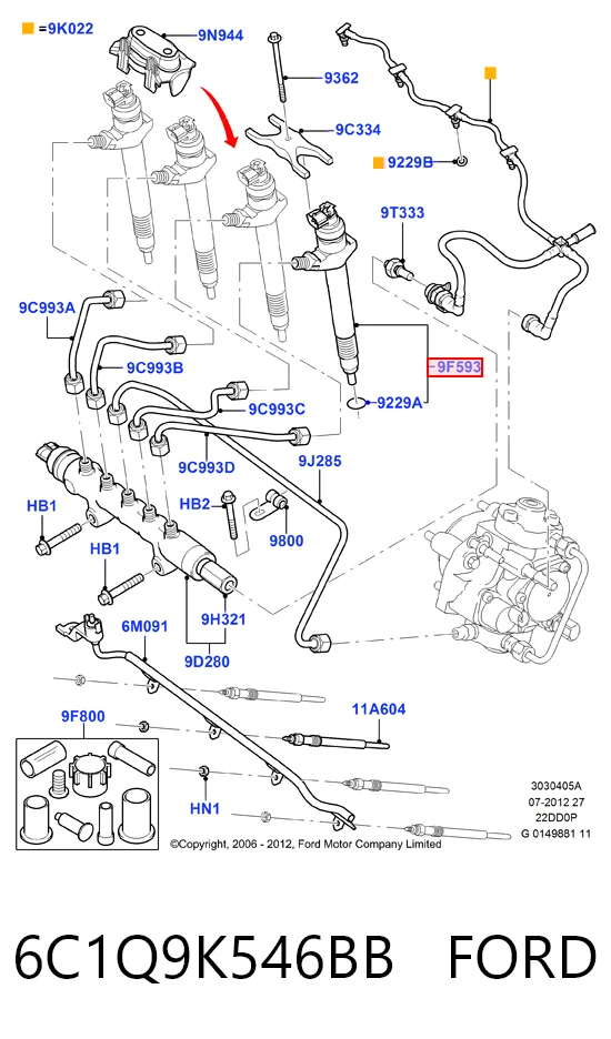 Паливні форсунки 6C1Q9K546BC Fiat/Alfa/Lancia