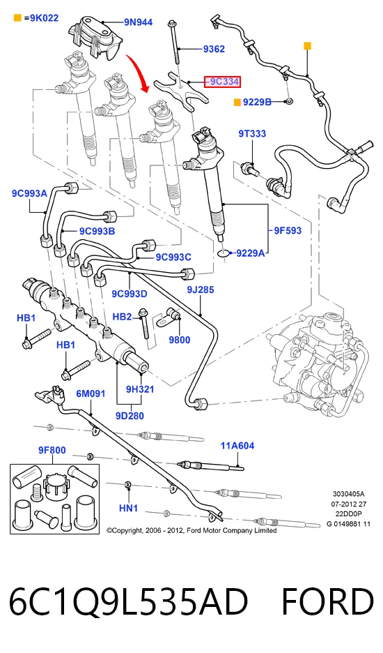 6C1Q9L535AD Ford Тримач форсунки дизельної