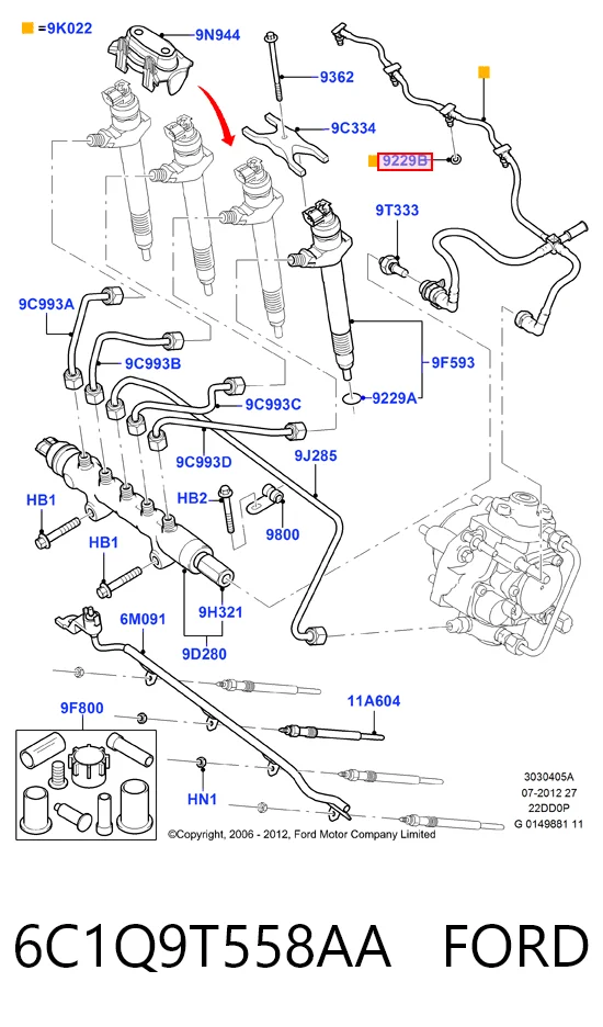 HMP6C1Q9T558AA Hmpx Кільце ущільнювача штуцера зворотного шланга форсунки
