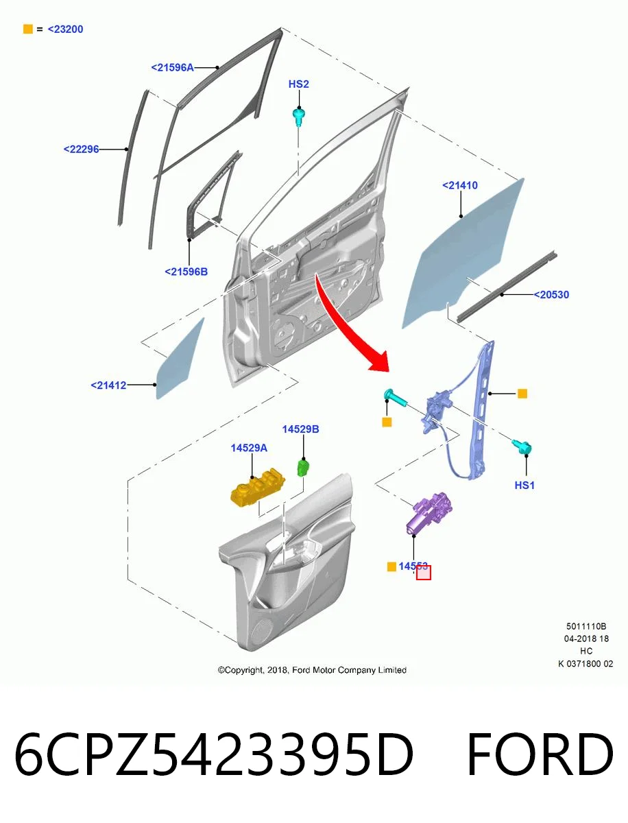6CPZ5423395D Ford Мотор склопідйомника дверей передніх, правих