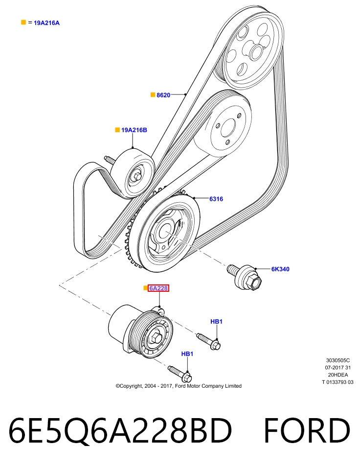 6E5Q6A228BD Ford Натяжна планка поліклинового ременя