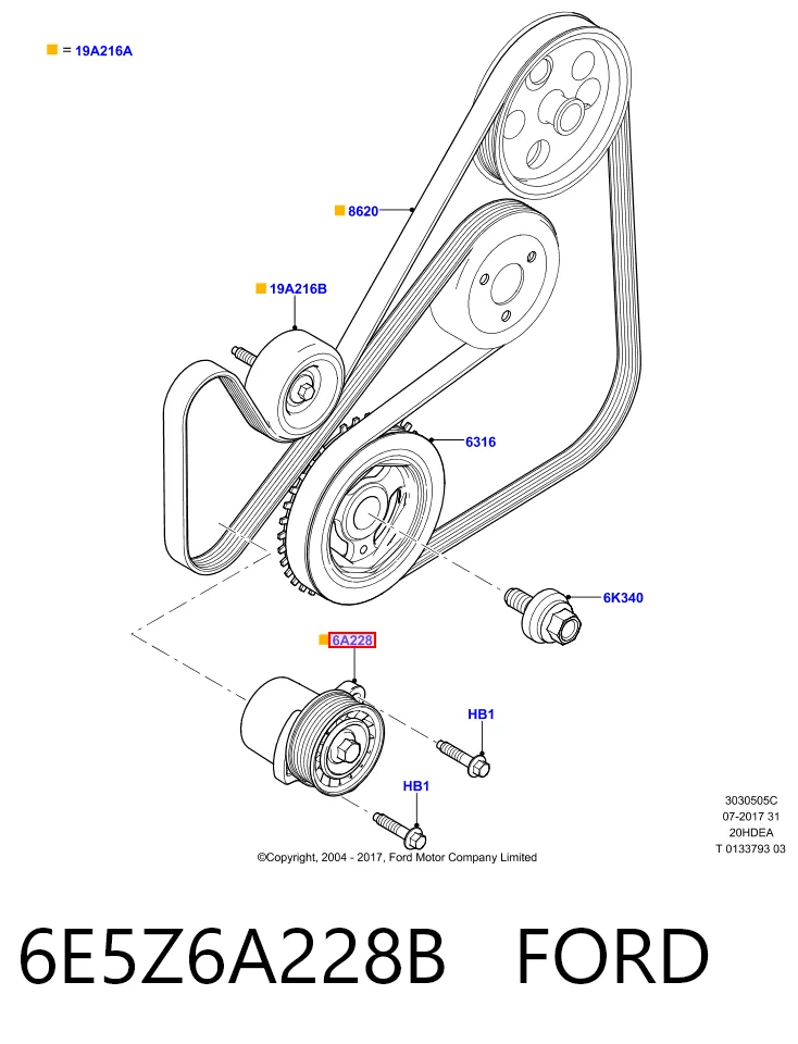 6E5Z6A228B Ford Натяжна планка поліклинового ременя