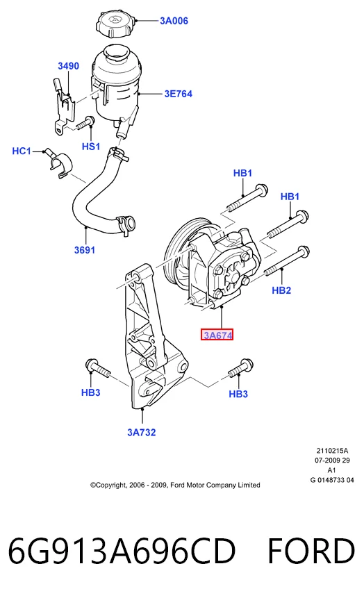 6G913A696CD Ford Насос гідропідсилювача