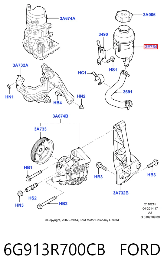 6G913R700CB Ford Бачок гідропідсилювача керма