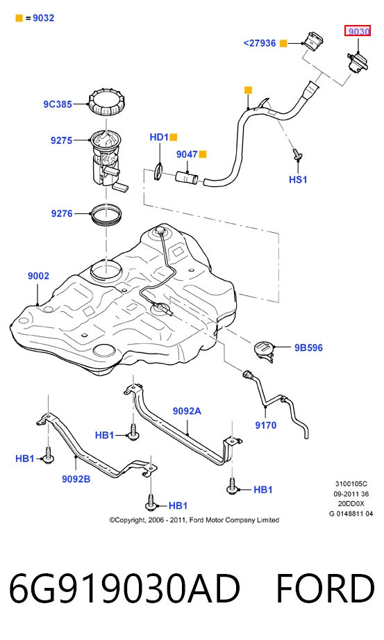 6G919030AD Ford Кришка / пробка бензобака