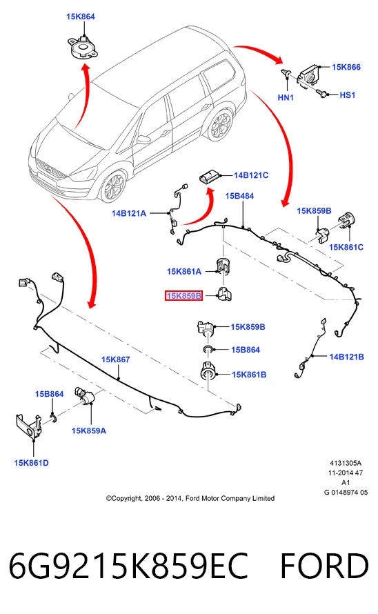6G9215K859EC Ford Датчик сигналізації парковки (парктронік), задній