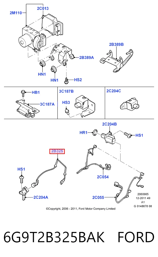 6G9T2B325BAK Ford Провід датчика АБС передній