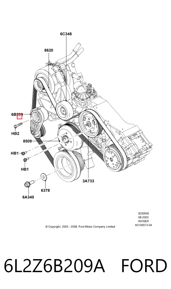 6L2Z6B209A Ford Натяжна планка поліклинового ременя