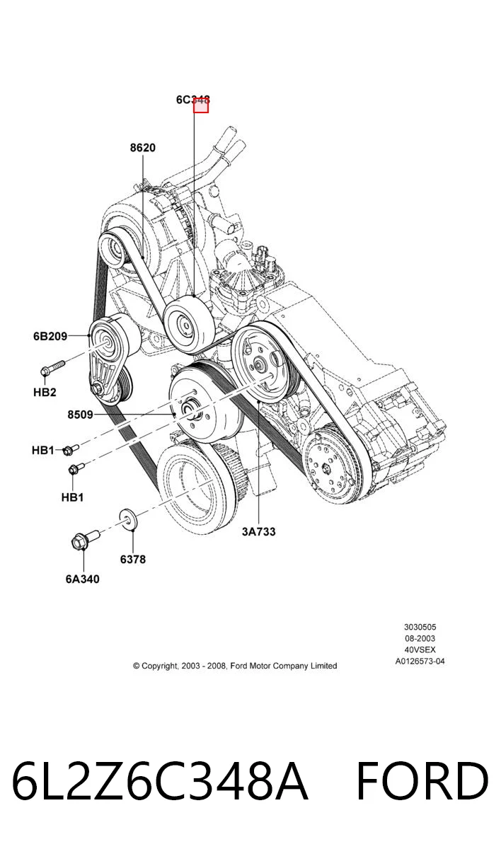 6L2Z6C348A Ford Ролик натяжителя ременя агрегатів