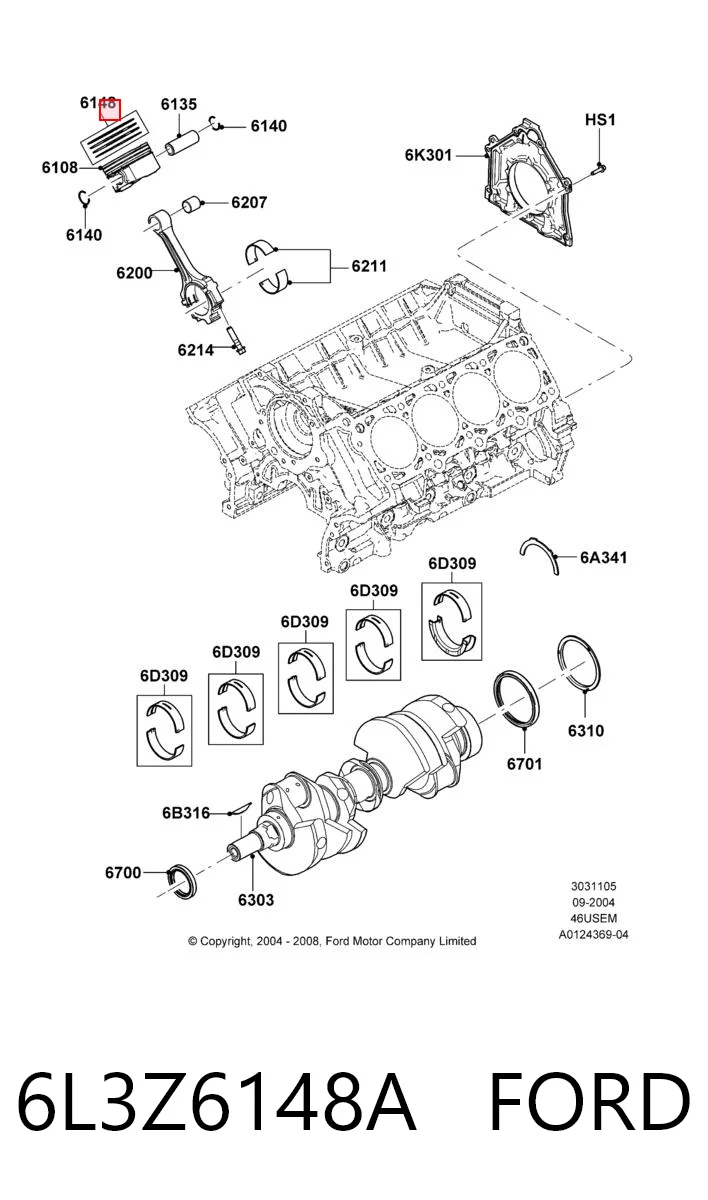 6L3Z6148A Ford Кільця поршневі на 1 циліндр, STD.
