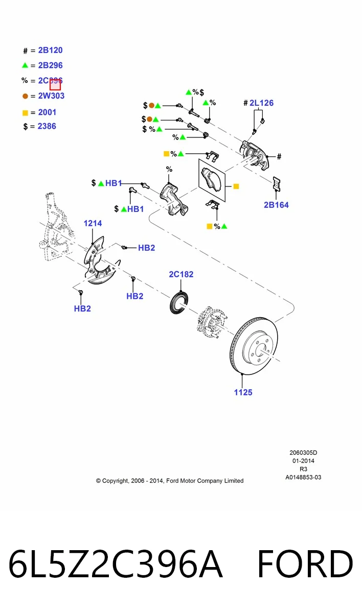 6L5Z2C396A Ford Скоба гальмівного супорта переднього