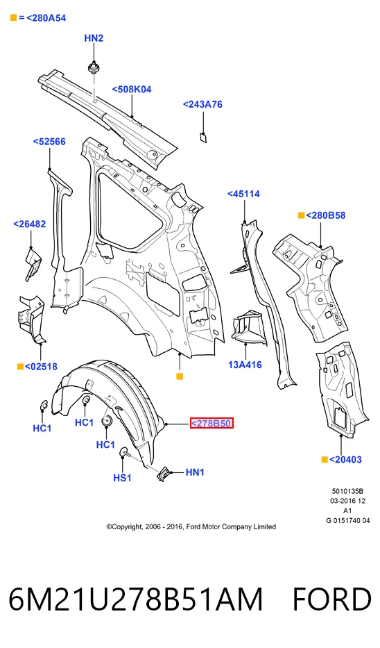 Підкрилок заднього крила, лівий Ford 6M21U278B51BA ціна, від 14.95 USD