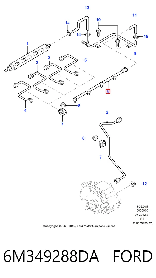 6M349288DA Ford Трубка паливна, зворотня від форсунок